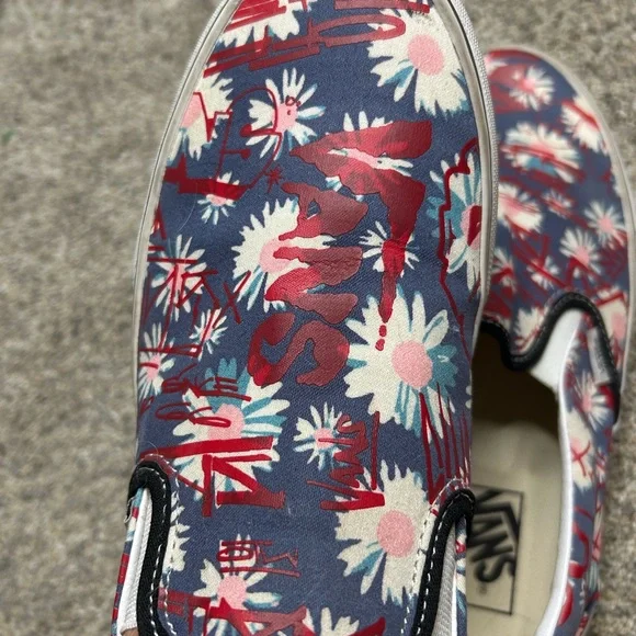 Vans Slip-On Sneakers - Graffiti Floral Print | Size Men’s 9.5 / Women’s 11 - Picture 2 of 4